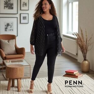 NWOT, Penningtons, Black Sheer Open Tunic Kimono, Plus Size X / 1X